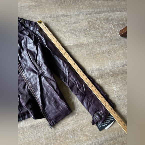 ▶️ Blanc Noir Women’s S Purple Moto Jacket Vegan Leather Full Zip Pockets NEW - Picture 7 of 16